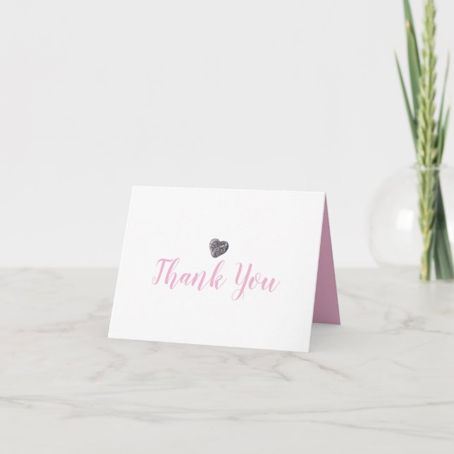 Tarjeta Guión rosado de corazón de guijarros lindo Gracias (Anverso)