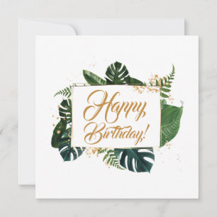 Tarjeta Guión verde moderno hojas felices cumpleaños