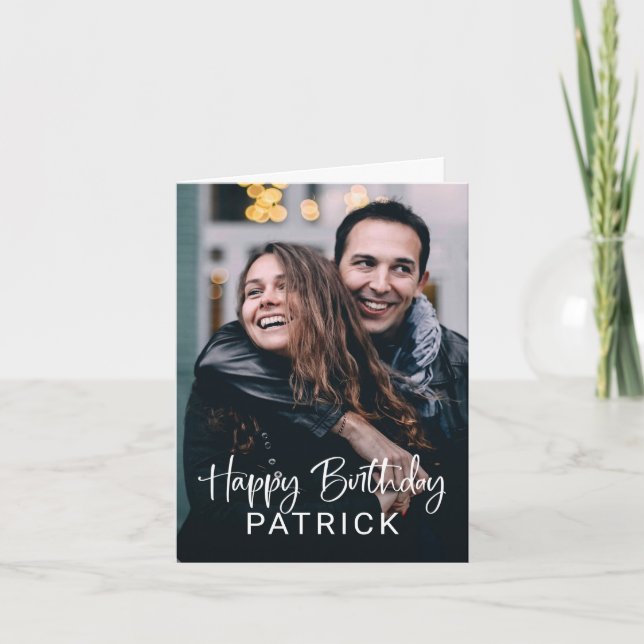 Tarjeta Guión y foto modernos y simples | Cumpleaños feliz (Anverso)