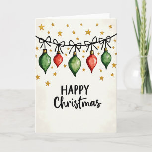 Tarjeta Guirnalda de Navidad con Adornos de Acuarela