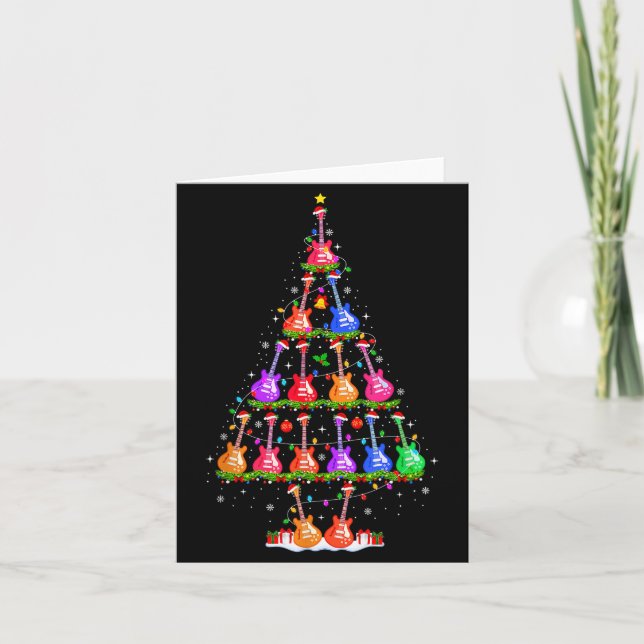 Tarjeta Guitar Christmas Tree Lights Funny Xmas Pajamas Gu (Anverso)
