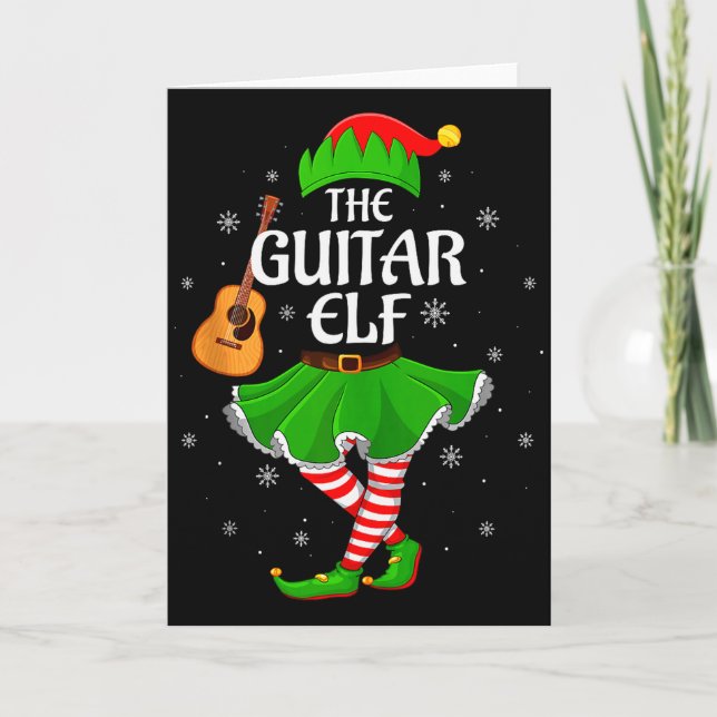 Tarjeta Guitar Elf Christmas Family Girls Women Elf Squad  (Anverso)