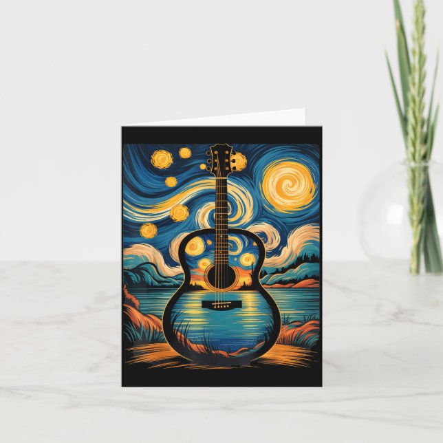 Tarjeta Guitar Lake Starry Night Music Guitarist Van Gogh  (Anverso)