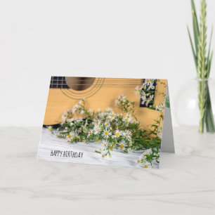 Tarjeta Guitarra cumpleaños con flores silvestres más gran