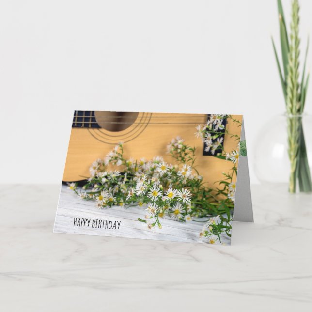 Tarjeta Guitarra cumpleaños con flores silvestres más gran (Anverso)