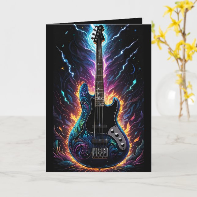 Tarjeta Guitarra De Bass Eléctrico Basada En Fantasía Blan (flor amarilla)