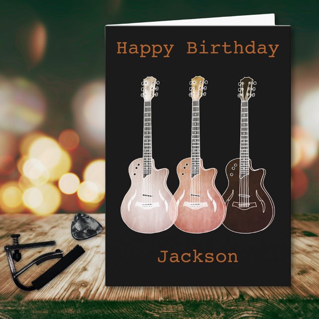 Tarjeta Guitarra de música de arte vintage rusa Añadir nom (Guitar happy birthday cool rustic personalized greetings card)