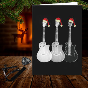 Tarjeta Guitarra de Navidad Santa Negro y Blanco