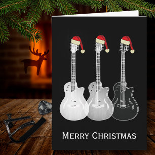 Tarjeta Guitarra de Navidad Simple Negro y blanco