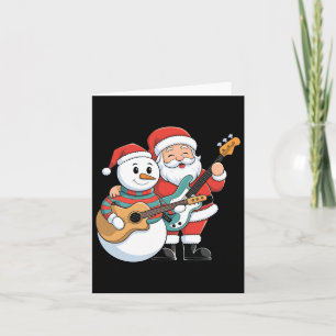 Tarjeta Guitarra De Rock Snowman Y Santa Claus Tocan Guita