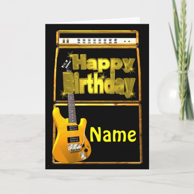 Tarjeta Guitars de cumpleaños feliz con nombre agregado (Anverso)
