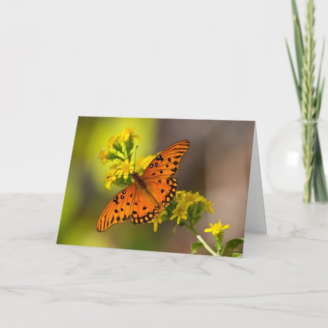 Tarjeta Gulf Fritillary aka Passion Butterfly on Goldenrod (Anverso)