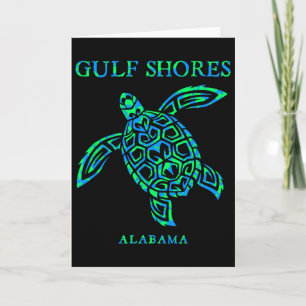 Tarjeta Gulf Shores Alama Retro Tortuga Marina Niños Niñas