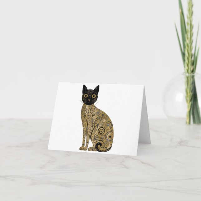 Tarjeta Gustav Klimt Style Black Cat Art (Anverso)
