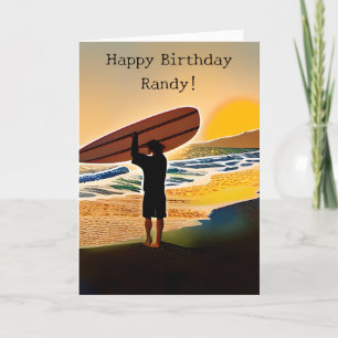 Tarjeta Guy on Beach con Surf Board en Sunset
