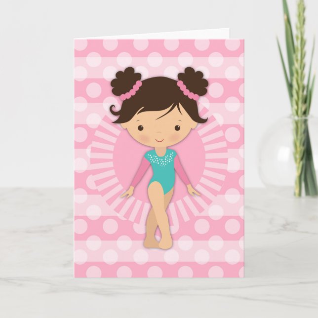 Tarjeta Gymnast - Cute Gymnastics Pink Turquoise (Anverso)