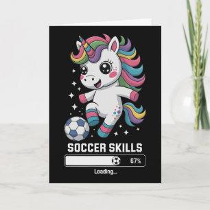 Tarjeta Habilidades de fútbol de unicornio lindo cargando