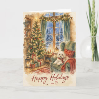 Tarjeta Habitación acogedora de nevadas y luces de Navidad