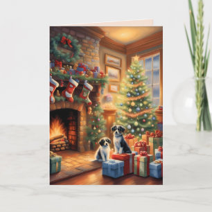 Tarjeta Habitación decorada con gusto, chimenea, perros, c
