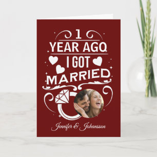 Tarjeta Hace un año me casé con el primer aniversario Boda