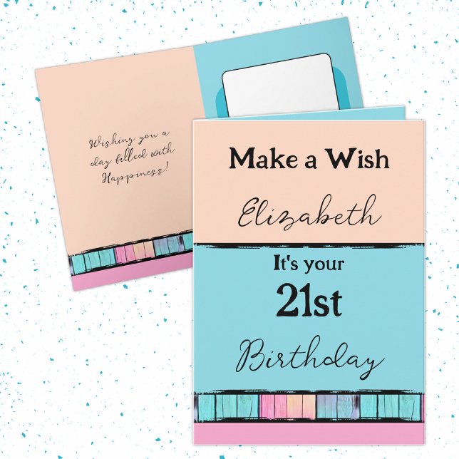 Tarjeta Hacer un deseo añadir el nombre turquesa 21 cumple (Subido por el creador)