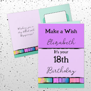 Tarjeta Hacer un deseo añadir nombre púrpura 18 cumpleaños