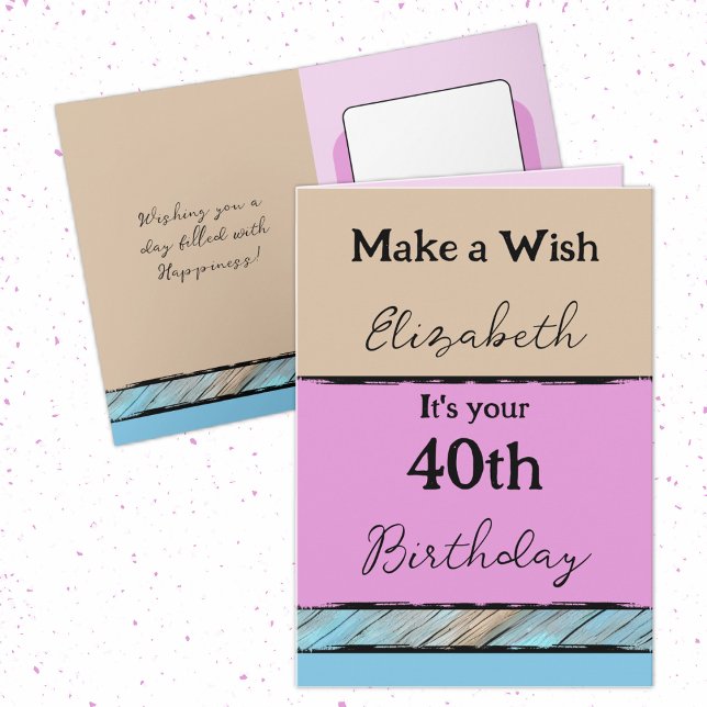 Tarjeta Hacer un deseo añadir nombre rosa 40 cumpleaños (Subido por el creador)