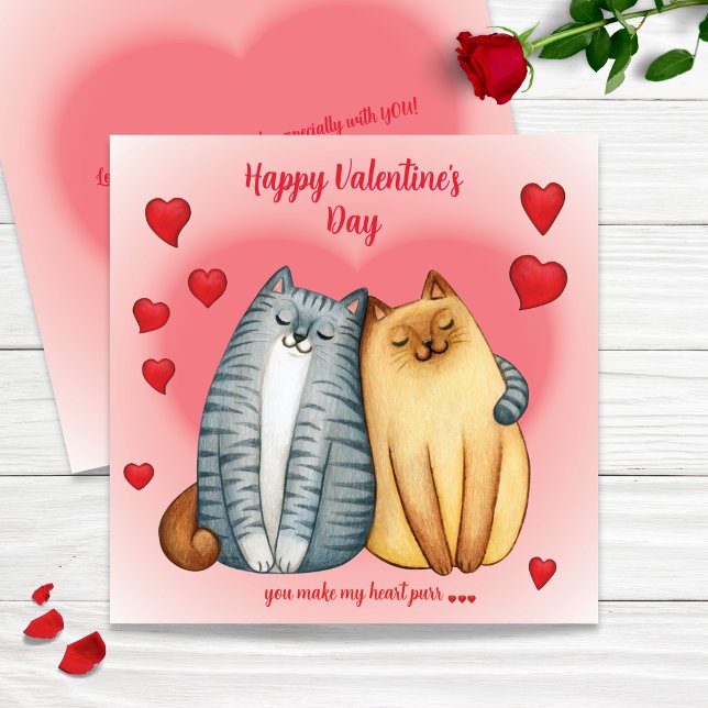 Tarjeta Haces que mi corazón ronronee Gato lindo del día d (You Make My Heart Purr Cute Cat Valentine’s Day Card)