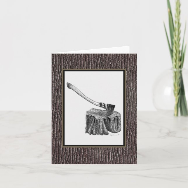 Tarjeta Hacha y tocón Notecard (Anverso)