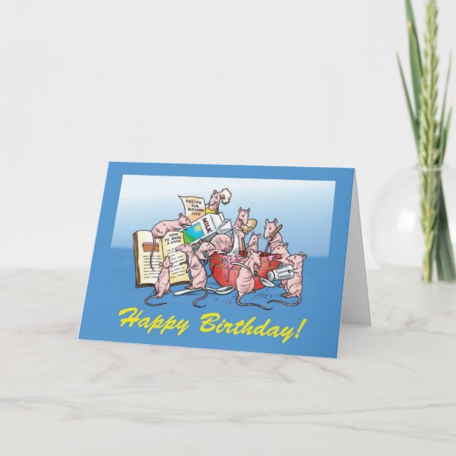 Tarjeta ¡Haciendo un pastel de cumpleaños! (Anverso)