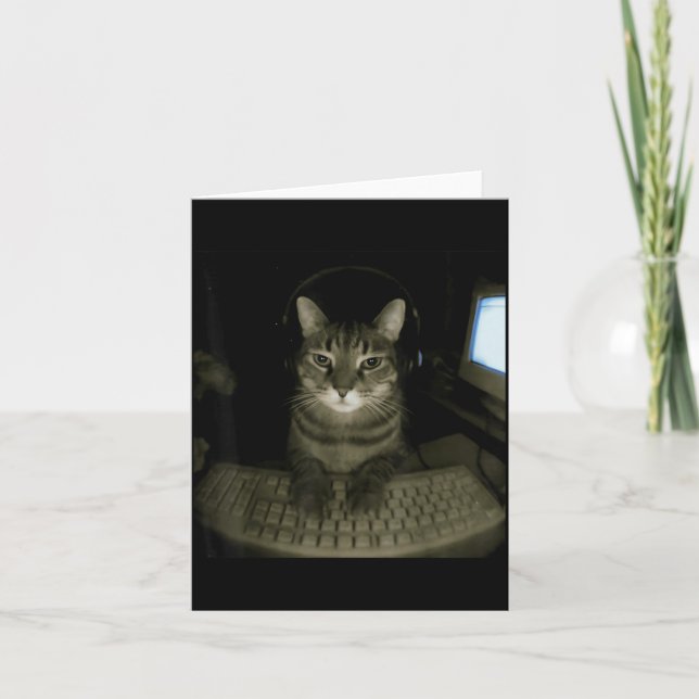 Tarjeta Hacker Cat Meme Funny Computer Cat Kitten Gamer Ca (Anverso)