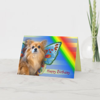 Tarjeta Hada arcoiris de cumpleaños de Chihuahua de pelo l