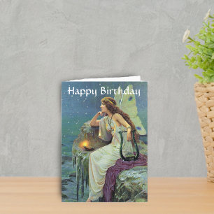 Tarjeta Hada Bonita Arpa de Fae Vela Cumpleaños Océano