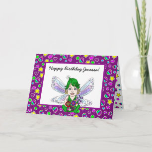 Tarjeta Hada caprichosa con flores feliz cumpleaños