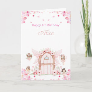 Tarjeta Hada con rosas y follaje Feliz 9 cumpleaños