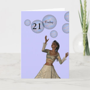 Tarjeta Hada de cumpleaños 21 y burbujas