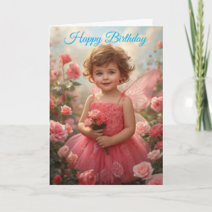 Tarjeta Hada de Niño Pequeño en Cumpleaños de Rosas Rosada
