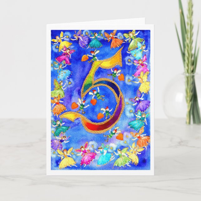 Tarjeta Hada del Arcoíris Feliz Quinto Cumpleaños (Anverso)