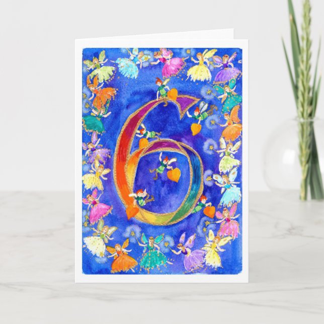 Tarjeta Hada del Arcoiris Feliz Sexto Cumpleaños (Anverso)