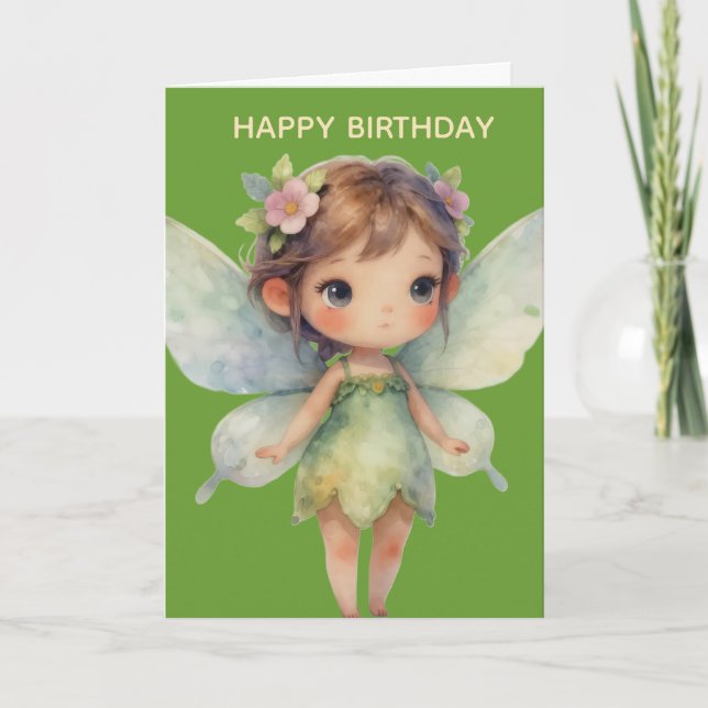 Tarjeta Hada del Bosque Encantado: Sprite verde pastel (Anverso)