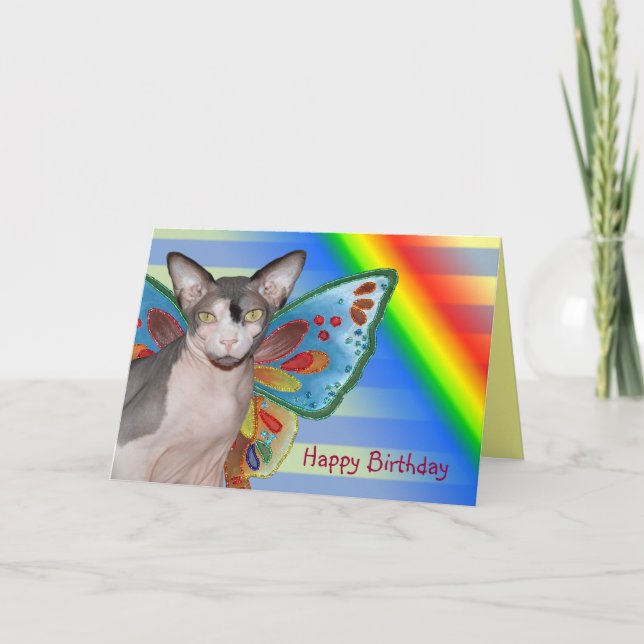 Tarjeta Hada del gato del arco iris del cumpleaños de la (Anverso)