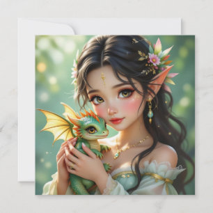Tarjeta Hada Elfa Bonita y Dragón Etéreo