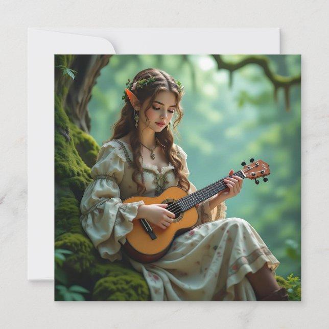 Tarjeta Hada élfica encantada tocando el ukelele (Anverso)
