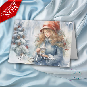 Tarjeta Hada festiva de la linterna de acuarela de Navidad