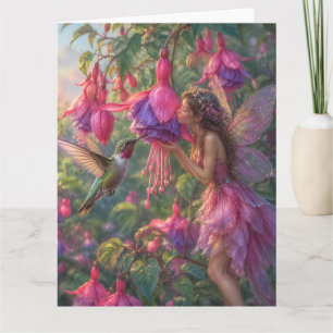 Tarjeta Hada fucsia con colibrí