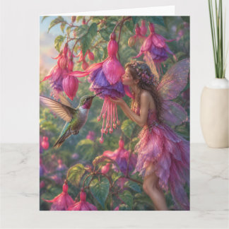 Tarjeta Hada fucsia con colibrí