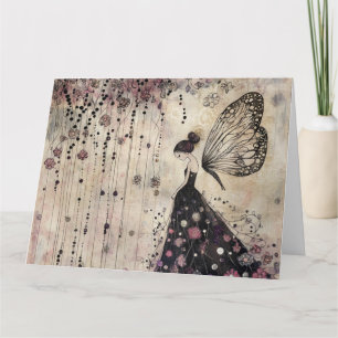 Tarjeta Hada Mariposa Gótica en Jardín Negro