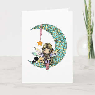 Tarjeta Hada y dos gatos en blanco lunar