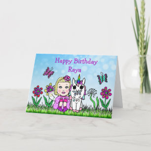 Tarjeta Hadas personalizadas y cumpleaños feliz de unicorn