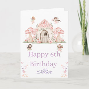 Tarjeta Hadas y una casita de hadas Feliz 6 cumpleaños